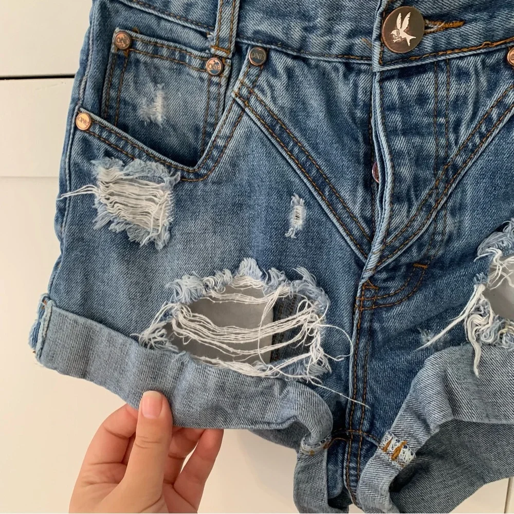 One X Oneteaspoon Button Fly Distressed Size 22 Shorts